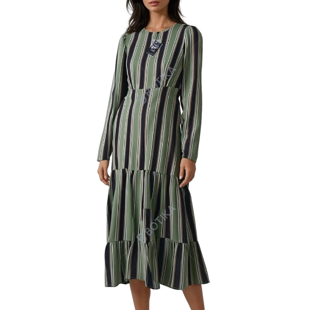 AREA STARS Women’s Size Small Tiered Long Green Black Striped Dress NWT